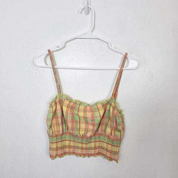 Billabong Pink Yellow Orange Green Plaid Set Me Up Cropped Summer Cami Size S - Picture 3 of 9